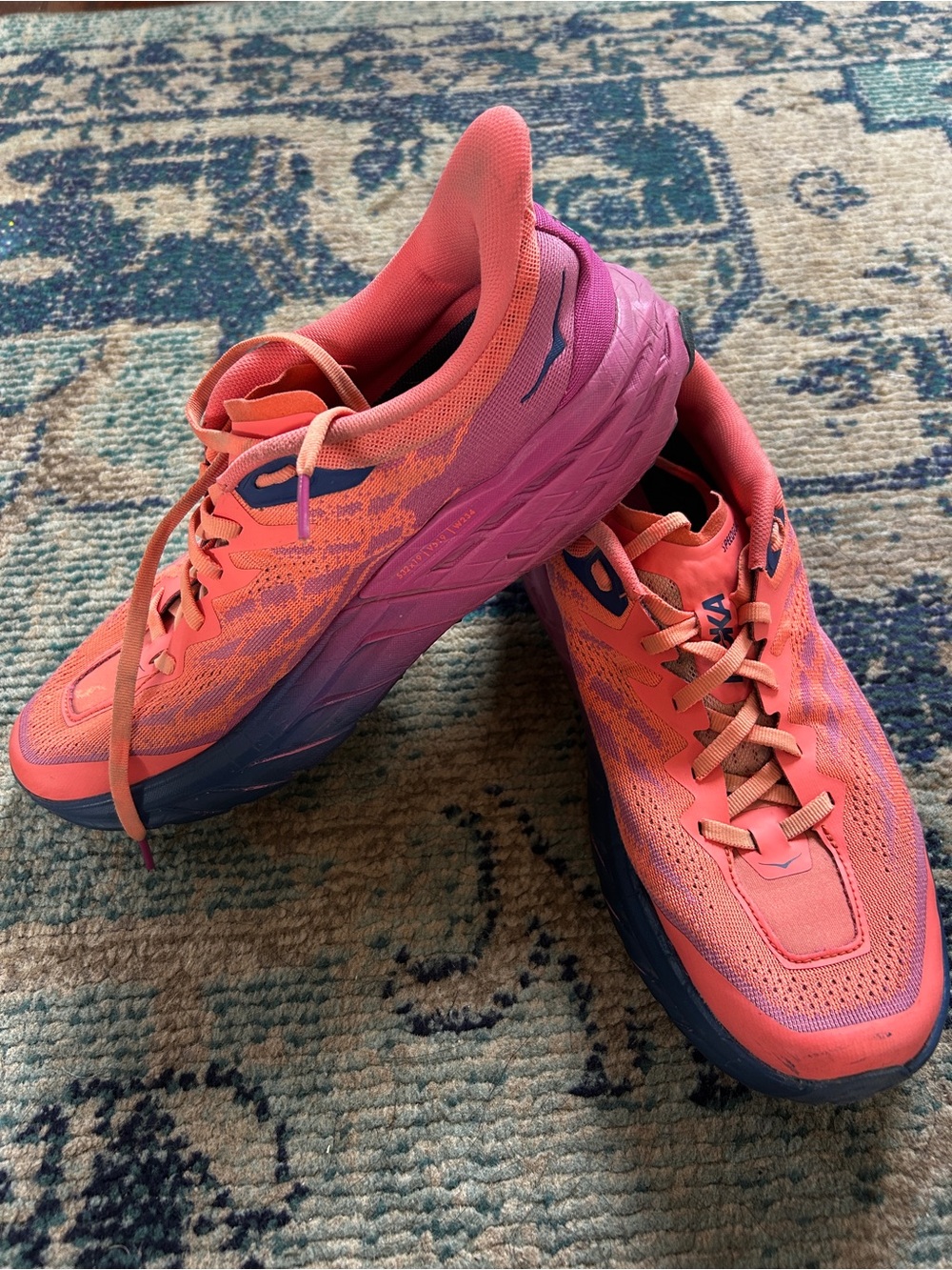 HOKA Speedgoat 5 Women’s 10B Blue Coral Camellia Vibram Trail Running Shoes